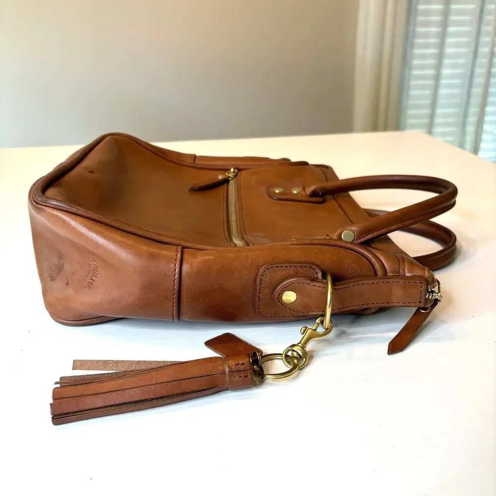 JW Hulme Brown Leather Excursion Tote Satchel Crossbody Tassel Bag USA Heritage